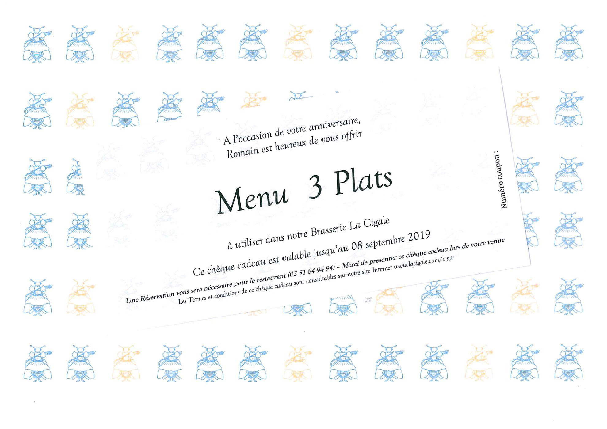 Carte Cadeau Menu 3 Plats La Cigale Carte Cadeau Menu 3 Plats La Cigale